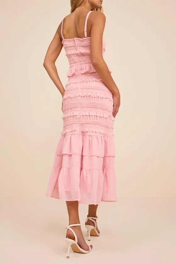Harley Light Pink Smocked Ruffled Midi Dress sold by Lulus product image thumbnail 3
