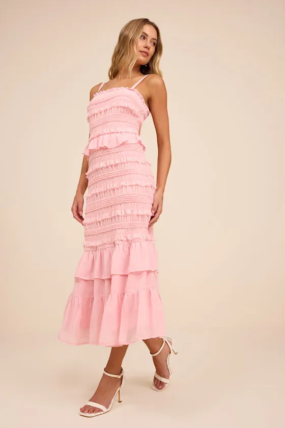 Harley Light Pink Smocked Ruffled Midi Dress sold by Lulus product image thumbnail 4