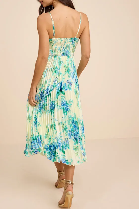 Francette Yellow Floral Satin Pleated Midi Dress sold by Lulus product image thumbnail 3