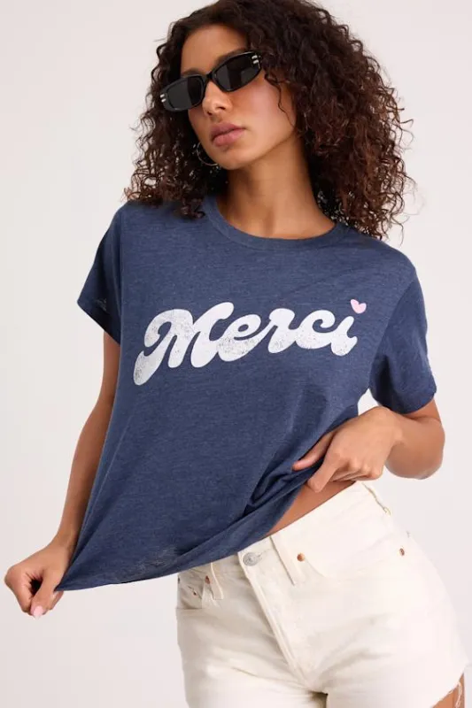 Merci Heather Blue Short Sleeve Graphic Tee made by Chaser