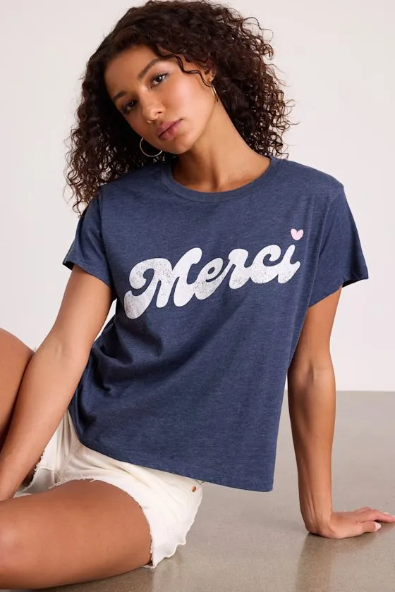 Merci Heather Blue Short Sleeve Graphic Tee sold by Lulus product image thumbnail 3