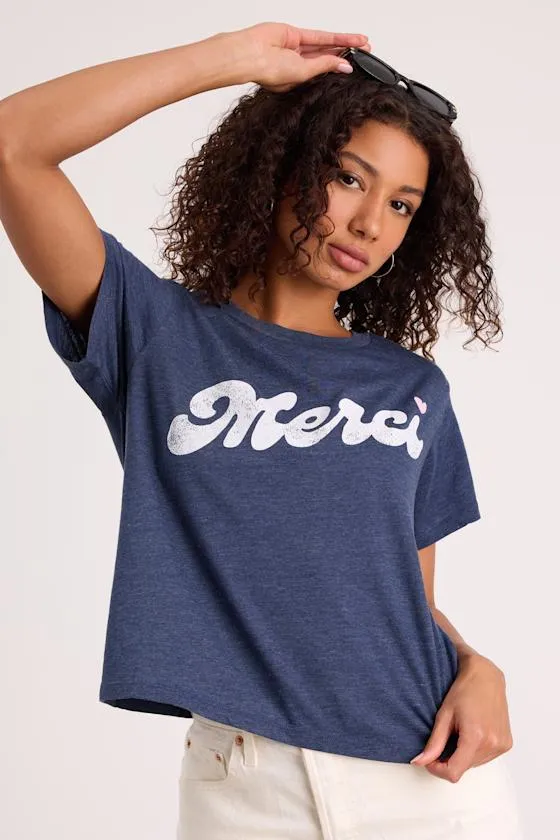 Merci Heather Blue Short Sleeve Graphic Tee sold by Lulus product image thumbnail 4