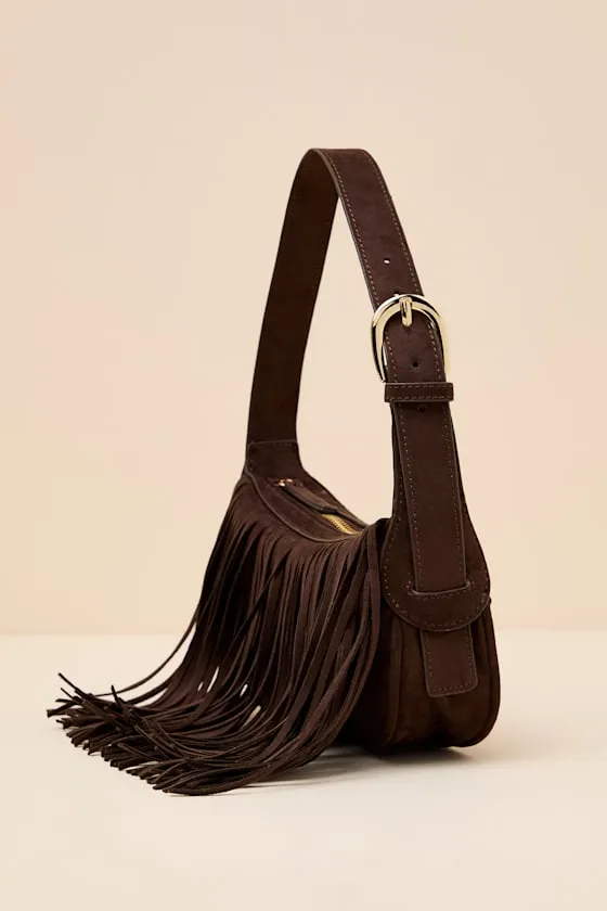 Quinn Brown Suede Fringe Shoulder Bag sold by Lulus product image thumbnail 2