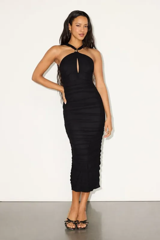 Jasmine Black Mesh Halter Bodycon Midi Dress sold by Lulus