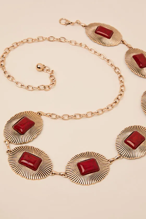 Darlene Gold and Red Stone Concho Belt sold by Lulus product image thumbnail 2