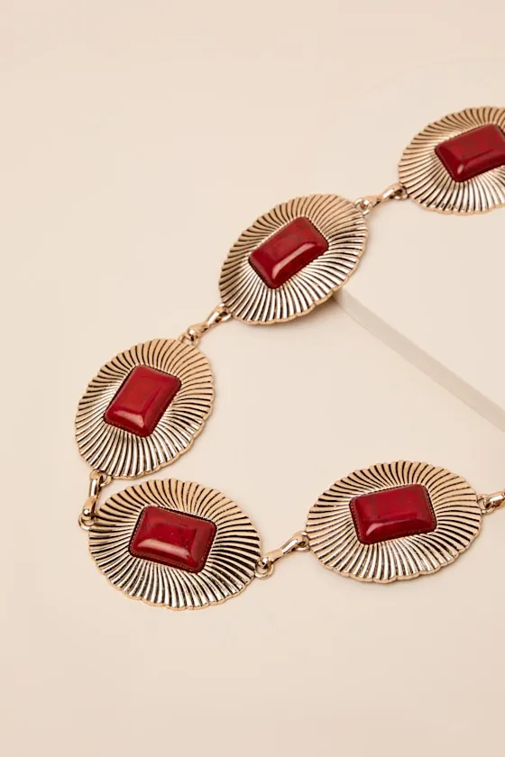 Darlene Gold and Red Stone Concho Belt sold by Lulus product image thumbnail 4