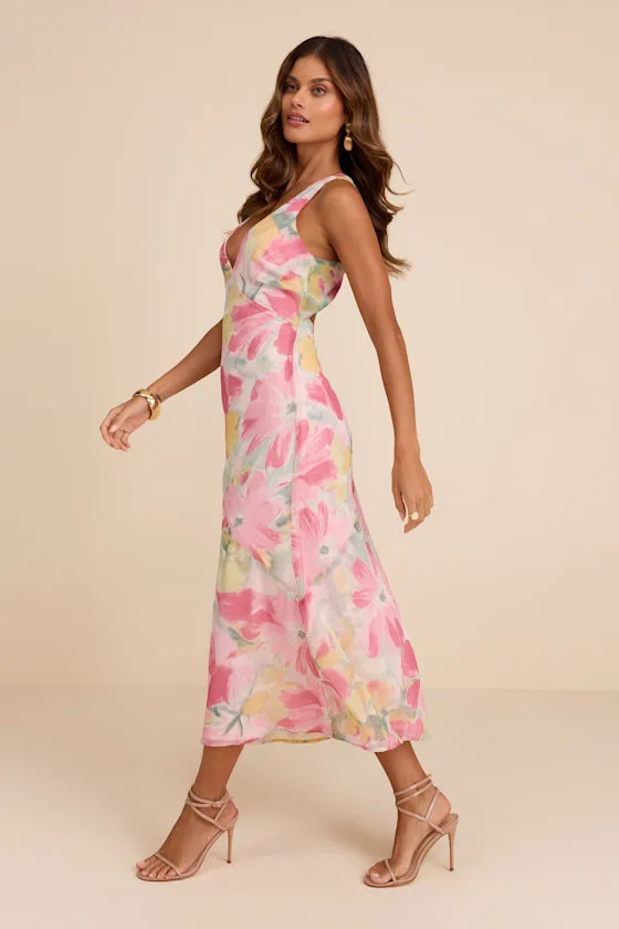 Delight in Elegance Sage Multi Floral Halter Cutout Midi Dress sold by Lulus product image thumbnail 4