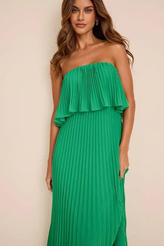 Arietta Green Pleated Strapless Maxi Dress sold by Lulus product image thumbnail 2