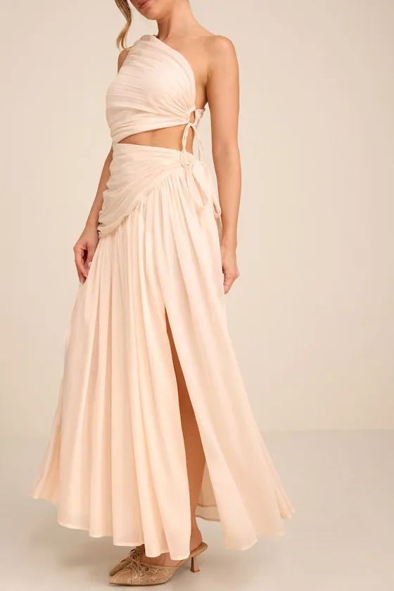 Vega Light Beige Pleated Asymmetrical Cutout Maxi Dress sold by Lulus product image thumbnail 2