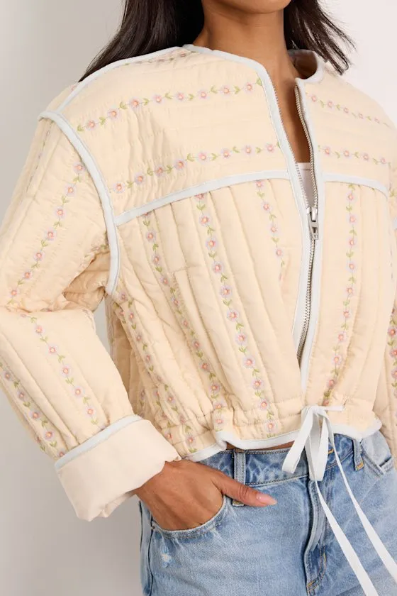 Feeling Pretty Cream Floral Quilted Zip-Up Jacket sold by Lulus product image thumbnail 2