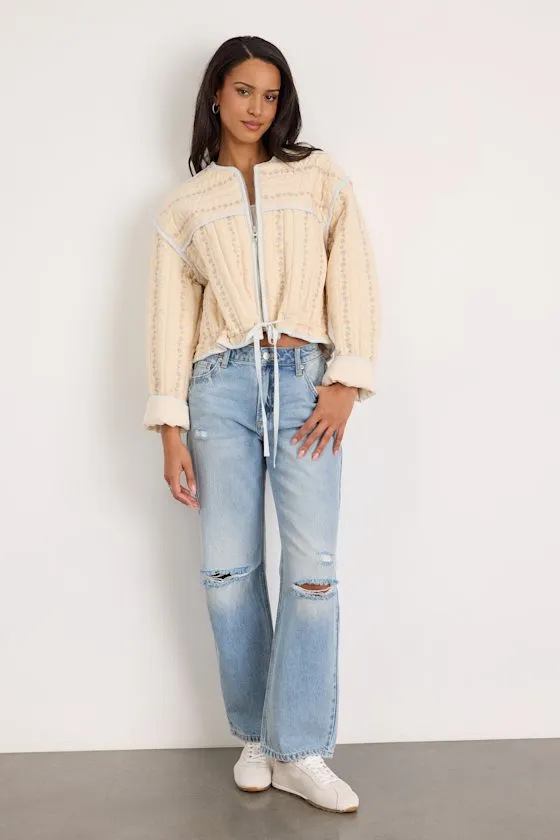 Feeling Pretty Cream Floral Quilted Zip-Up Jacket sold by Lulus product image thumbnail 3