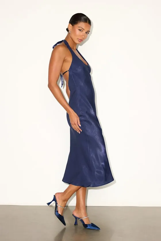 Olandria Navy Blue Halter Midi Slip Dress sold by Lulus product image thumbnail 4