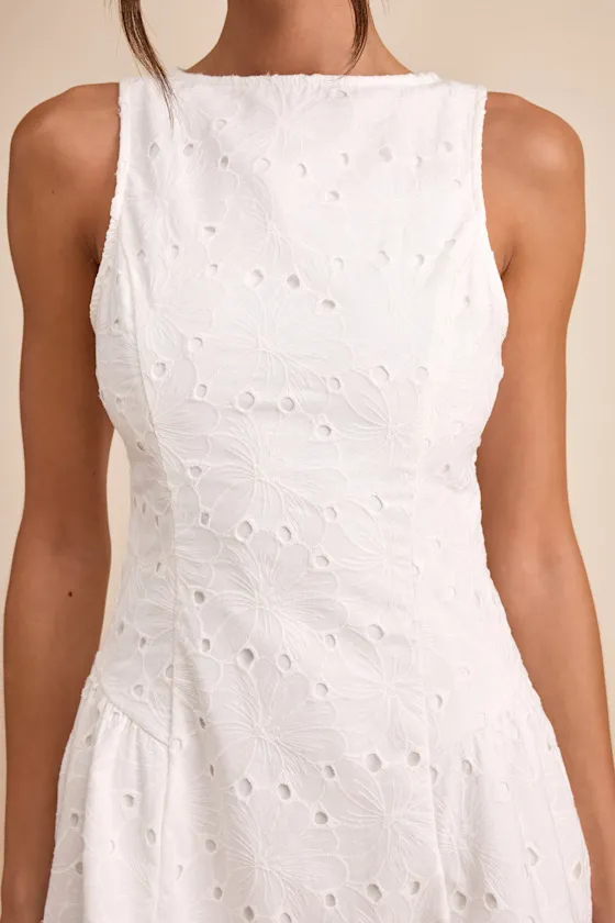 Celenia White Eyelet Embroidered Sleeveless Mini Dress sold by Lulus product image thumbnail 3