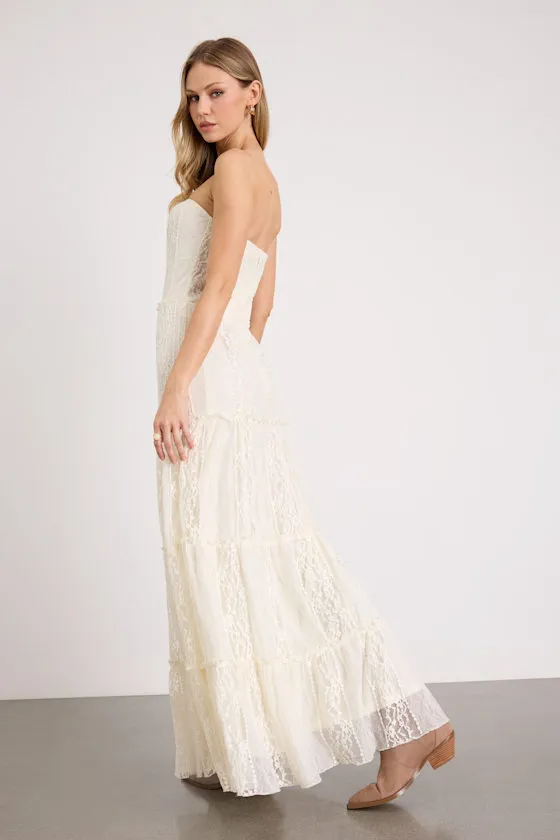 Nora Ivory Lace Strapless Tiered Maxi Dress sold by Lulus product image thumbnail 3