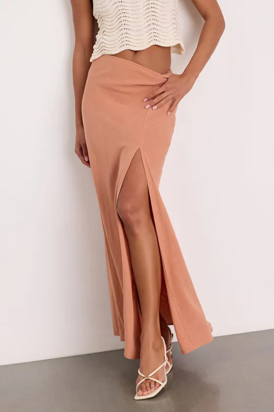 Ronan Peach Linen High-Rise Maxi Skirt sold by Lulus