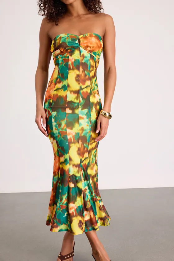 Islay Green Multi Abstract Mesh Strapless Midi Dress sold by Lulus product image thumbnail 2