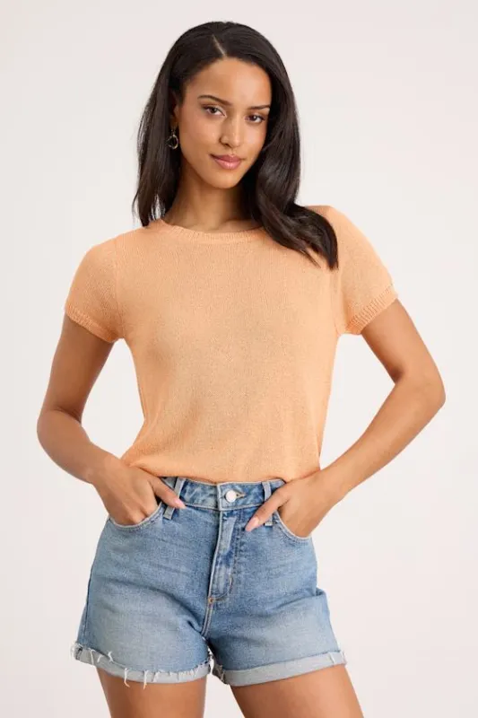 Clean Aesthetic Light Orange Short Sleeve Sweater Top sold by Lulus