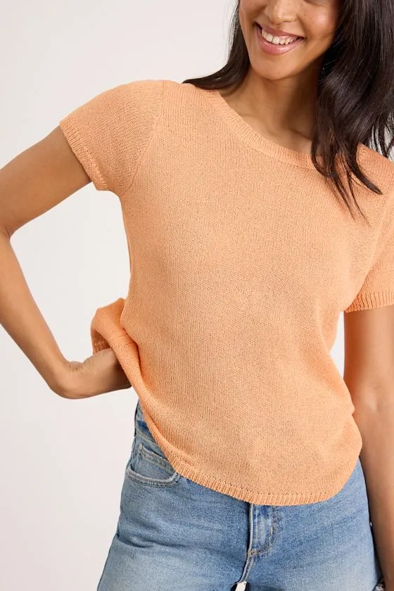 Clean Aesthetic Light Orange Short Sleeve Sweater Top sold by Lulus product image thumbnail 2