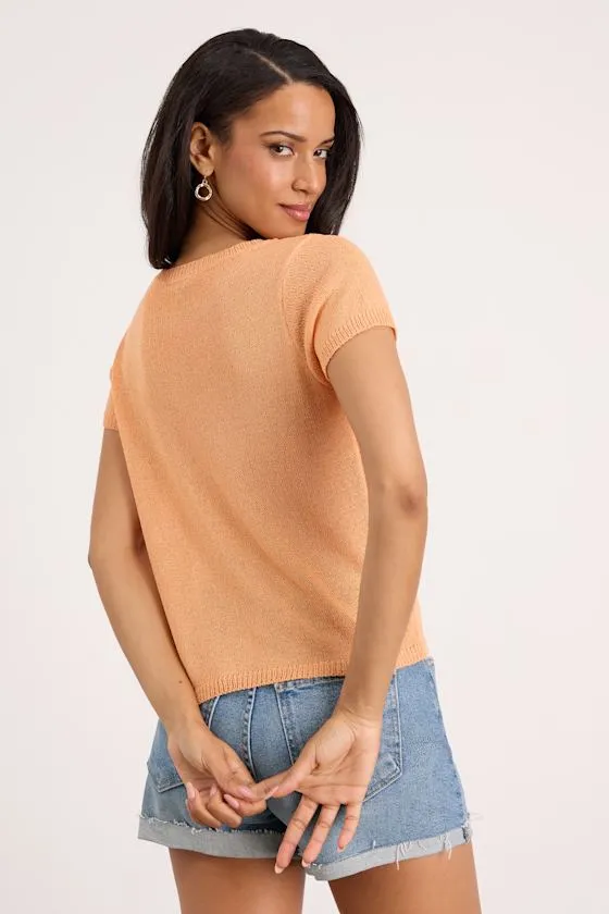 Clean Aesthetic Light Orange Short Sleeve Sweater Top sold by Lulus product image thumbnail 3