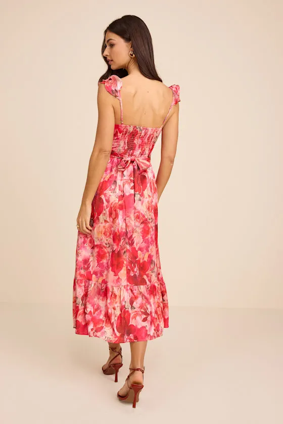 Sweet Like Sangria Pink Floral Ruffled Bustier Midi Dress sold by Lulus product image thumbnail 3