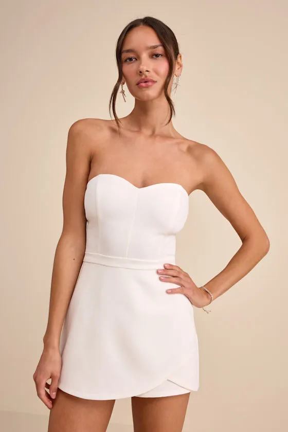 Opaline White Strapless Skort Romper sold by Lulus