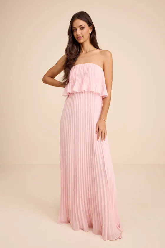 Arietta Light Pink Pleated Strapless Maxi Dress sold by Lulus