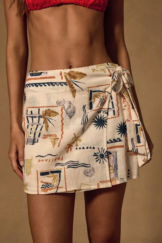 Lennox Ivory Multi Print Wrap Mini Skirt sold by Lulus product image thumbnail 3