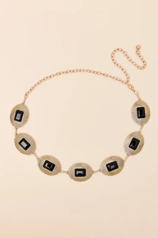 Darlene Gold and Black Stone Concho Belt sold by Lulus