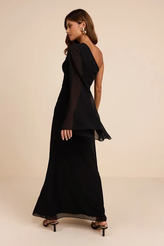 Elizabeth Black One-Shoulder Bell Sleeve Maxi Dress sold by Lulus product image thumbnail 3