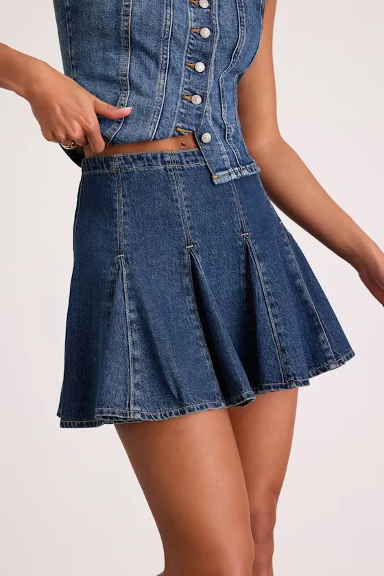 Godet Dark Wash Denim Skater Mini Skirt sold by Lulus product image thumbnail 4