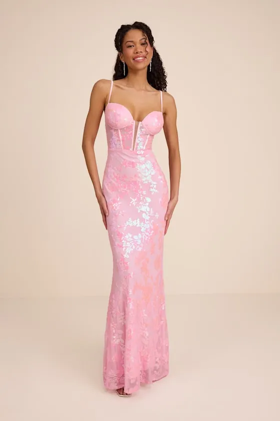 Livy Pink Sequin Bustier Mermaid Maxi Dress sold by Lulus product image thumbnail 2