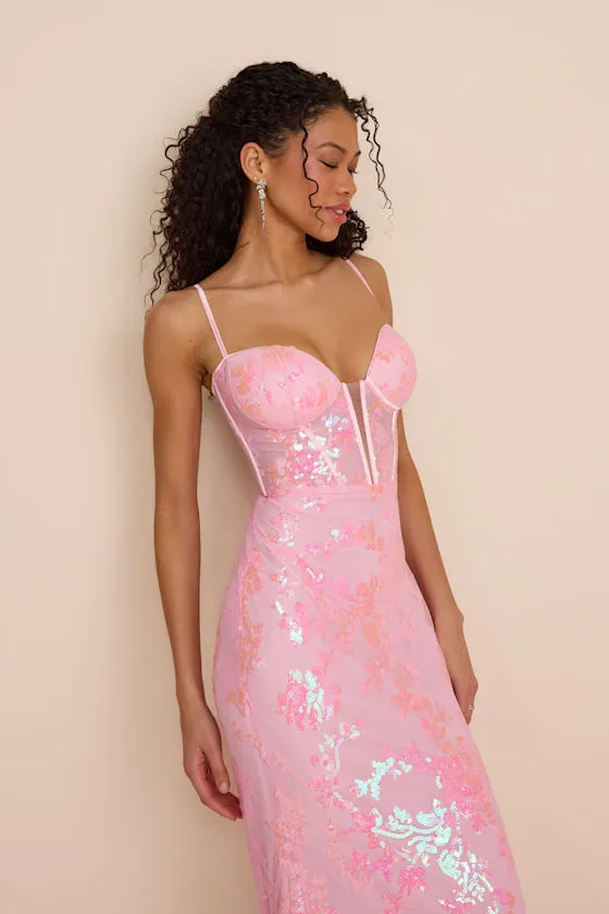 Livy Pink Sequin Bustier Mermaid Maxi Dress sold by Lulus product image thumbnail 3