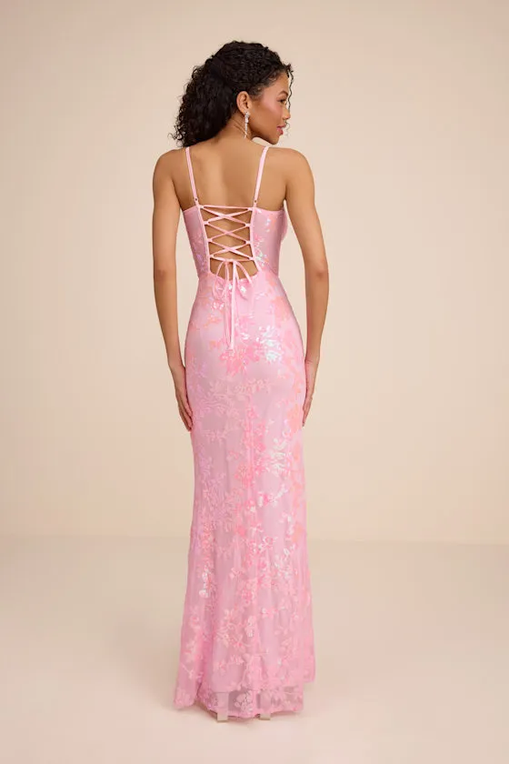 Livy Pink Sequin Bustier Mermaid Maxi Dress sold by Lulus product image thumbnail 4