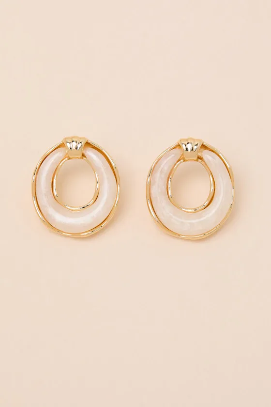 Ryanna Ivory Stone Oval Stud Earrings sold by Lulus product image thumbnail 3