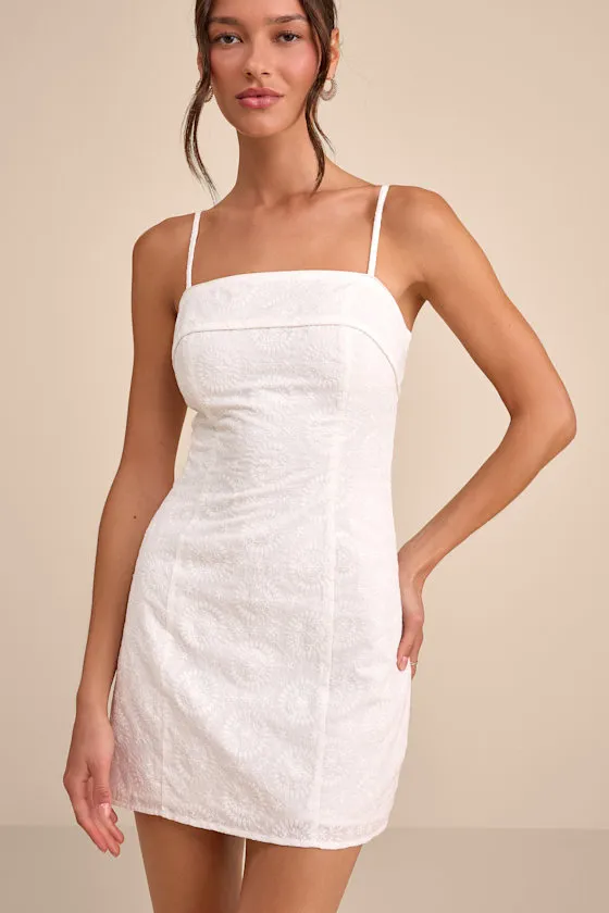 Canella White Embroidered Tie-Back Mini Dress sold by Lulus