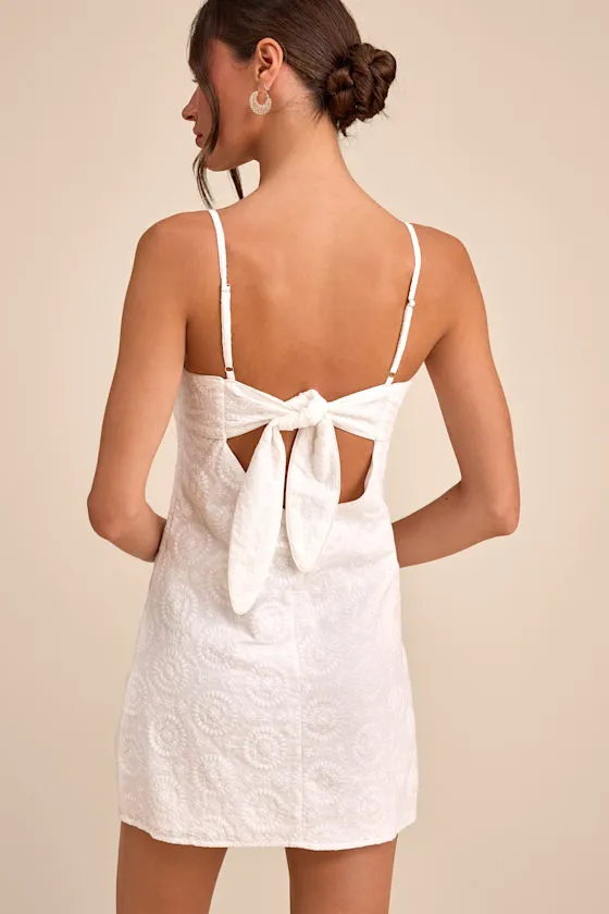Canella White Embroidered Tie-Back Mini Dress sold by Lulus product image thumbnail 2