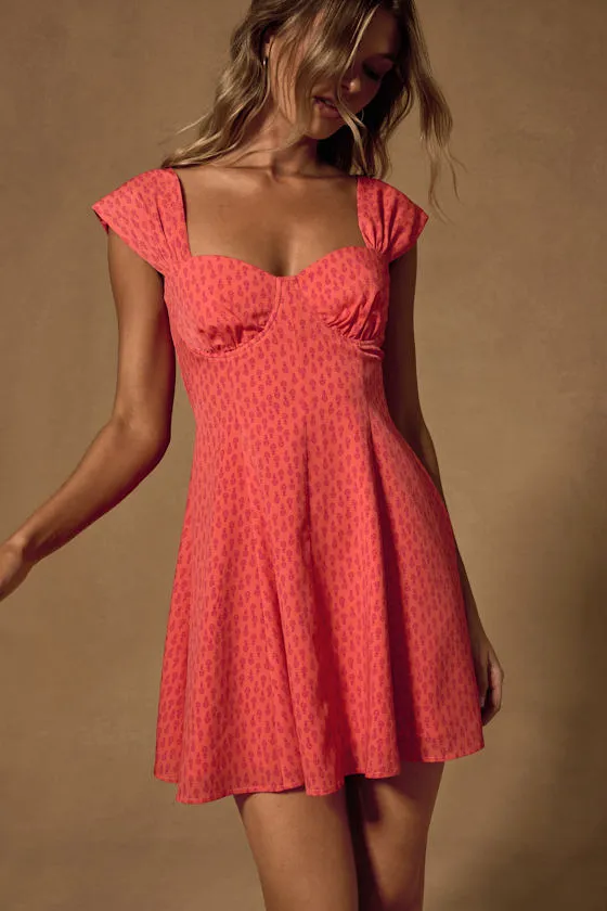 Filicia Coral Ditsy Floral Cap Sleeve Mini Dress sold by Lulus product image thumbnail 2