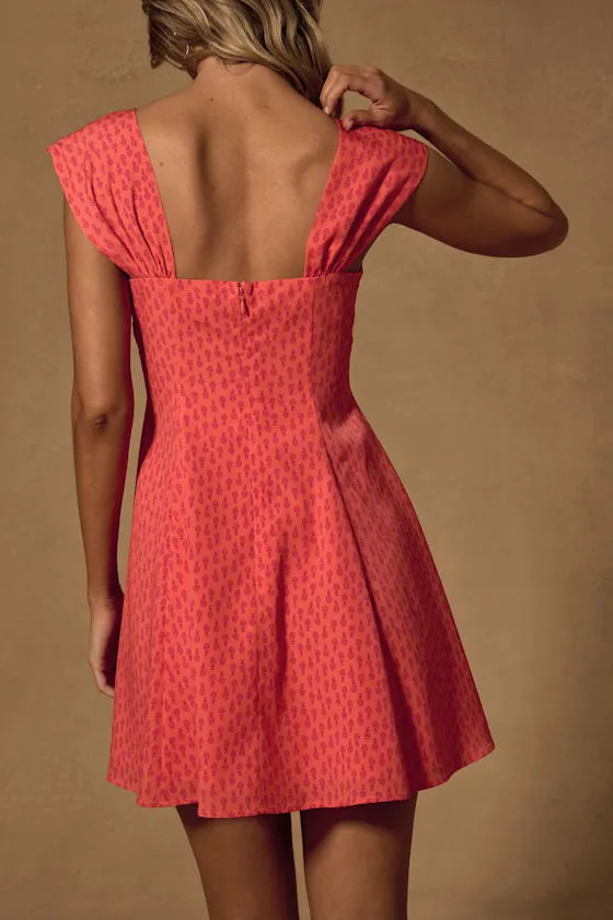 Filicia Coral Ditsy Floral Cap Sleeve Mini Dress sold by Lulus product image thumbnail 3