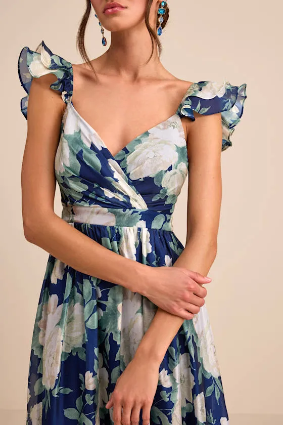 Soiree Perfection Navy Floral Ruffled Tiered Maxi Dress sold by Lulus product image thumbnail 2
