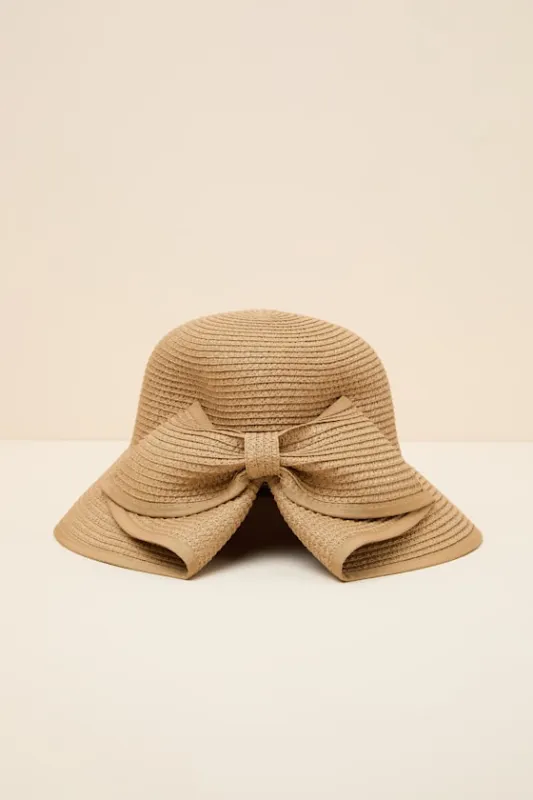 Petal Tan Woven Bow Bucket Hat made by Lulus