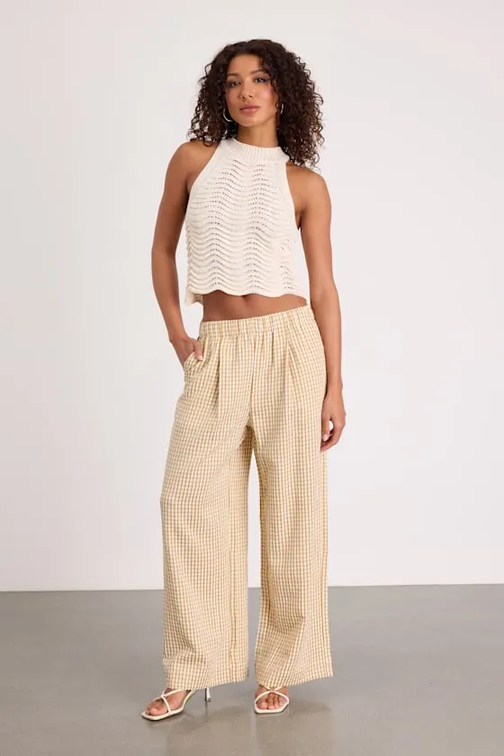 Tilly Tan Gingham Mid-Rise Wide-Leg Pants sold by Lulus product image thumbnail 2