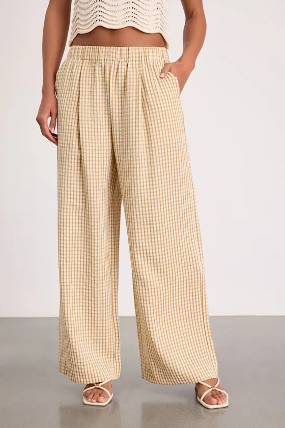 Tilly Tan Gingham Mid-Rise Wide-Leg Pants sold by Lulus product image thumbnail 3