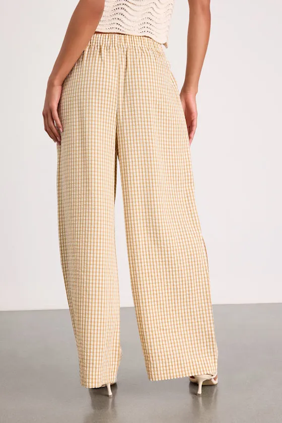 Tilly Tan Gingham Mid-Rise Wide-Leg Pants sold by Lulus product image thumbnail 4