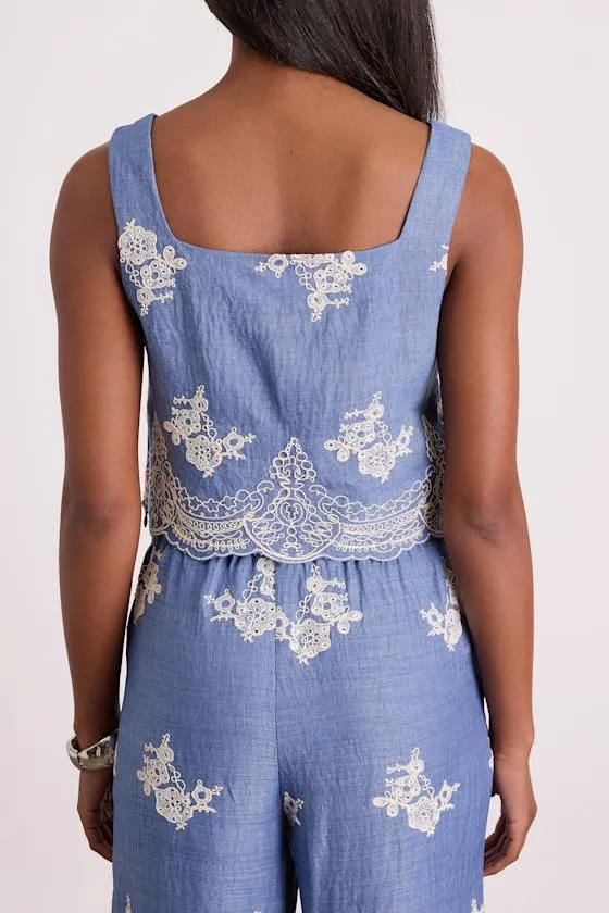 Havana Blue Embroidered Cropped Tank Top sold by Lulus product image thumbnail 3
