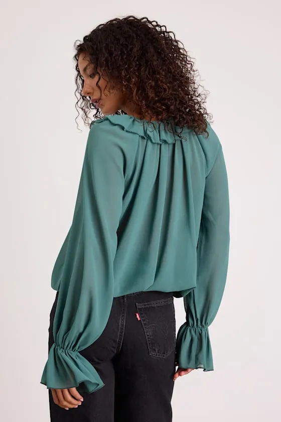 Florencia Teal Ruffled Long Sleeve Top sold by Lulus product image thumbnail 2