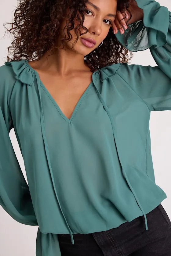 Florencia Teal Ruffled Long Sleeve Top sold by Lulus product image thumbnail 3