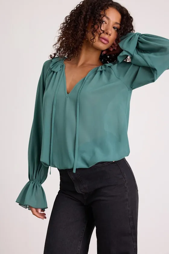 Florencia Teal Ruffled Long Sleeve Top sold by Lulus product image thumbnail 4