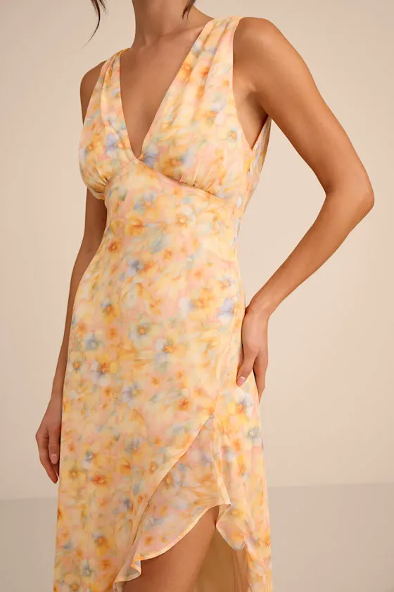 Laraline Peach Multi Floral Ruffled Cowl Back Maxi Dress sold by Lulus product image thumbnail 2