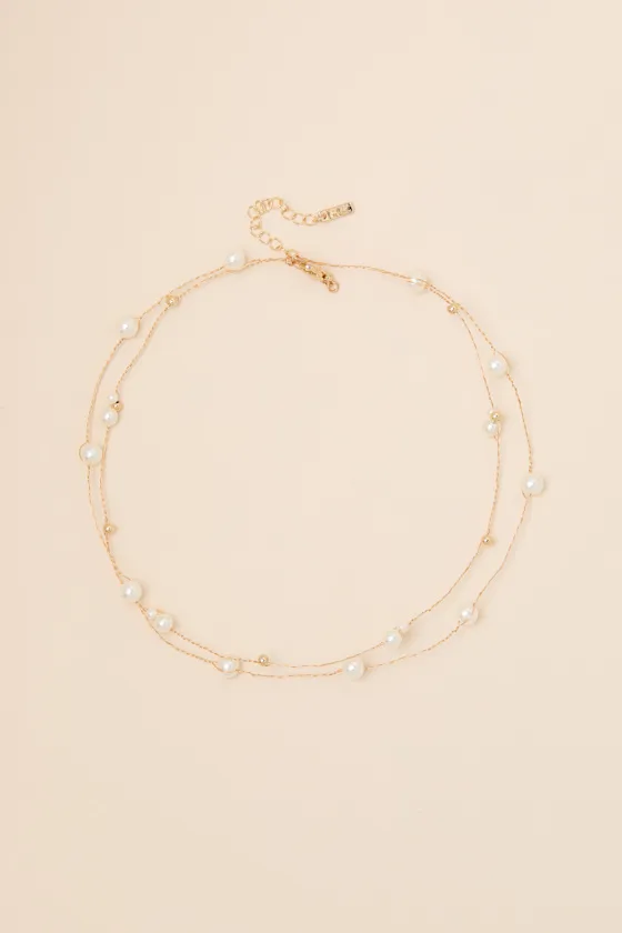 Kelly Gold Pearl Layered Necklace sold by Lulus