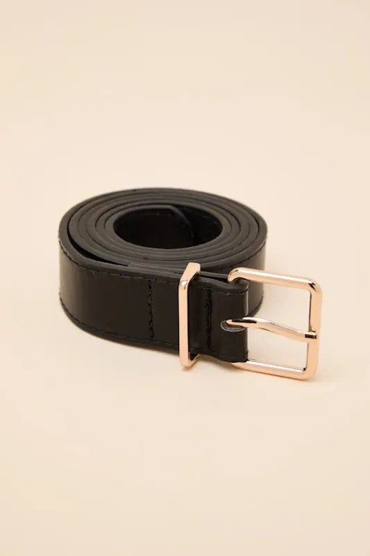 Silvanna Black Wide Square Buckle Belt sold by Lulus
